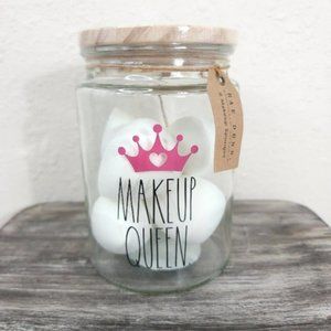 Rae Dunn Makeup Queen Glass Jar and 6 Beauty Blender Sponges Pink Crown Bathroom